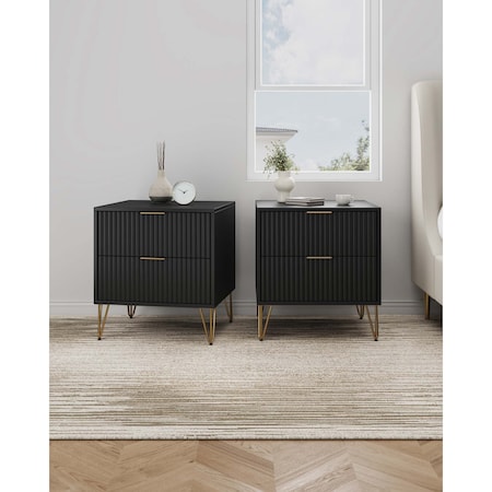 Manhattan Comfort DUMBO 2.0 Nightstand in Black, 2PK 2-NS002-BK